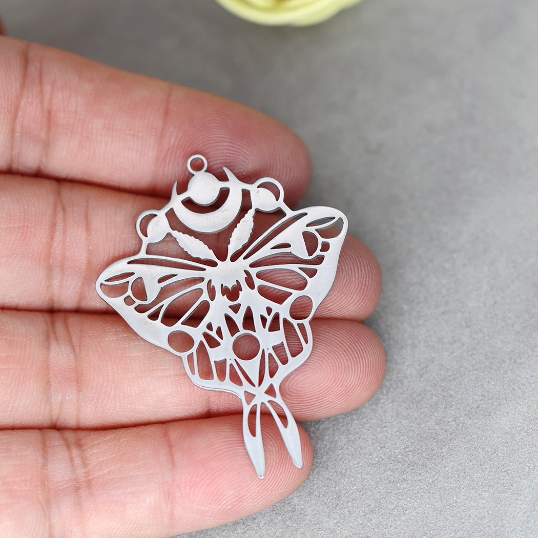 3pcs Art Line Insect Charms Butterfly Mooth Cicada Beetle Stainless Steel Pendant Fit Earrings Necklace Jewelry Making Accessory