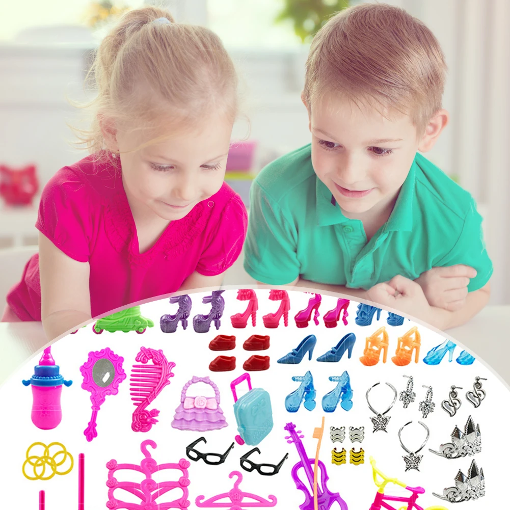 Doll Toy Acessórios para crianças, Mix Doll Toy, Mini Espelho, Salto alto, DIY Dollhouse, Growth Puzzle, Dress Up Game, 88pcs