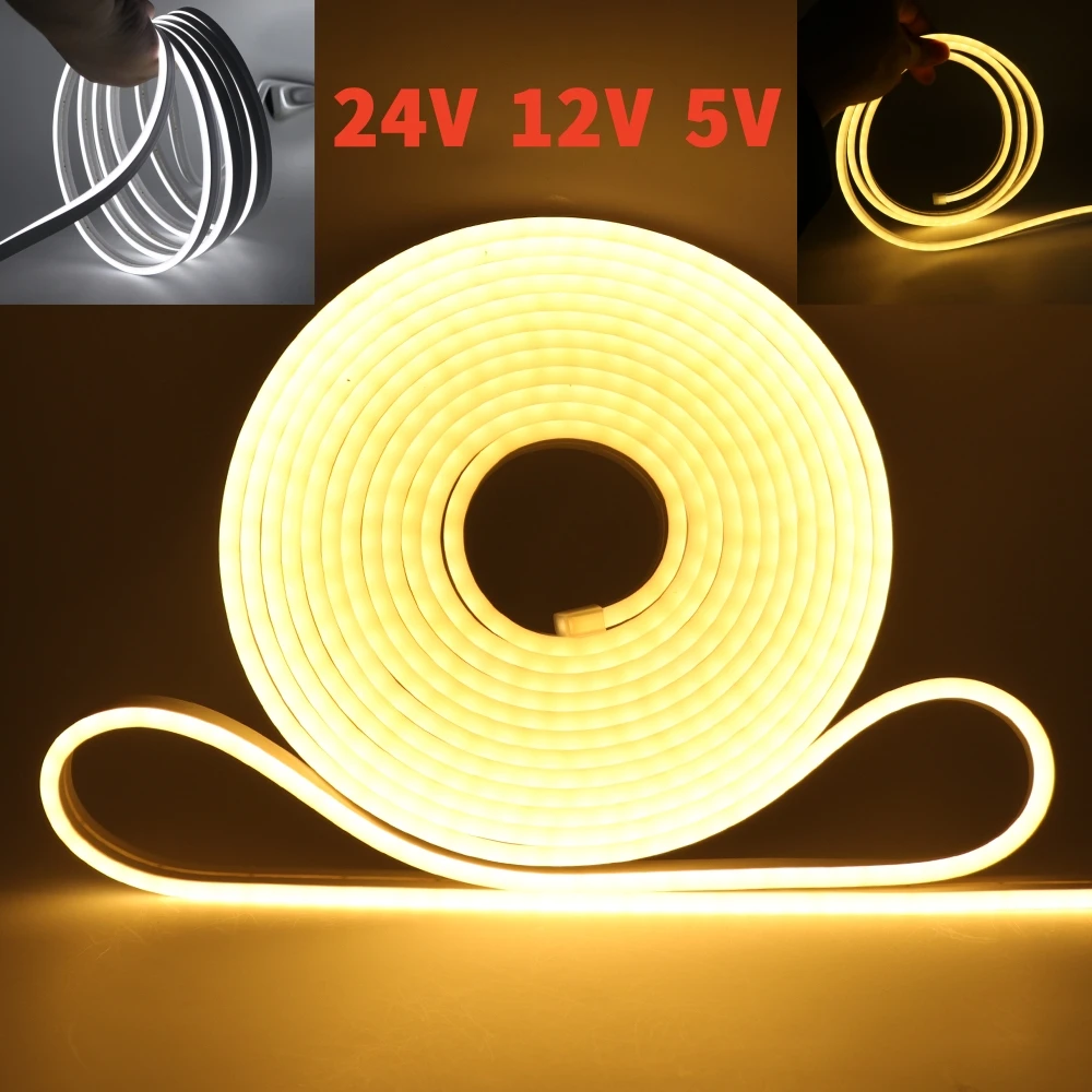 5V 12V 24V miękkie elastyczne neonowe paski taśma LED sznurek 2835 SMD 120LED/M rura silikonowa wodoodporny DIY DIY pasek światła zimny ciepły biały