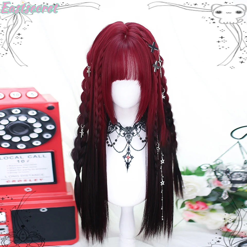 Synthetic Wig For Women Halloween cos Wig Straight Hair Women\'s Bangs Red Gradient Black Long Hair Natural Layered  Straight