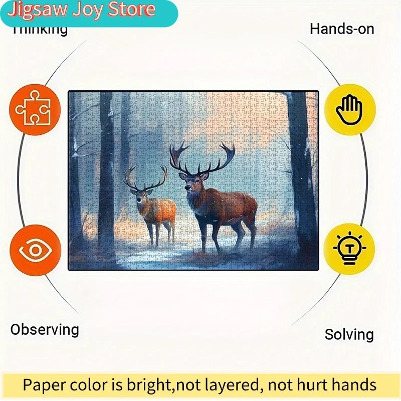 DIY Paper Puzzle, Winter Forest Scene with Two Deer, High-Quality White Card Material, Suitable for Parent-Youngsters Time Pu