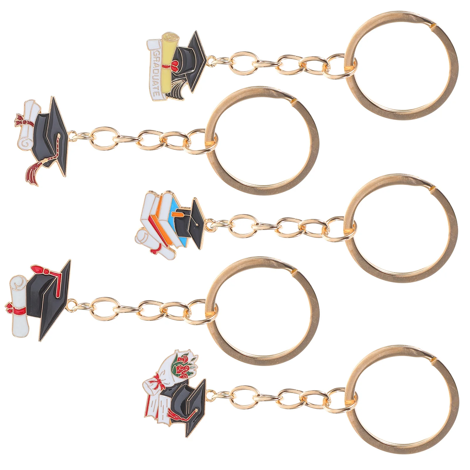 

5 Pcs Bachelor's Cap Pendant Graduate Keychain for Teacher Bag Charm Wallet and Tassel 2025 Rings Alloy Celebration