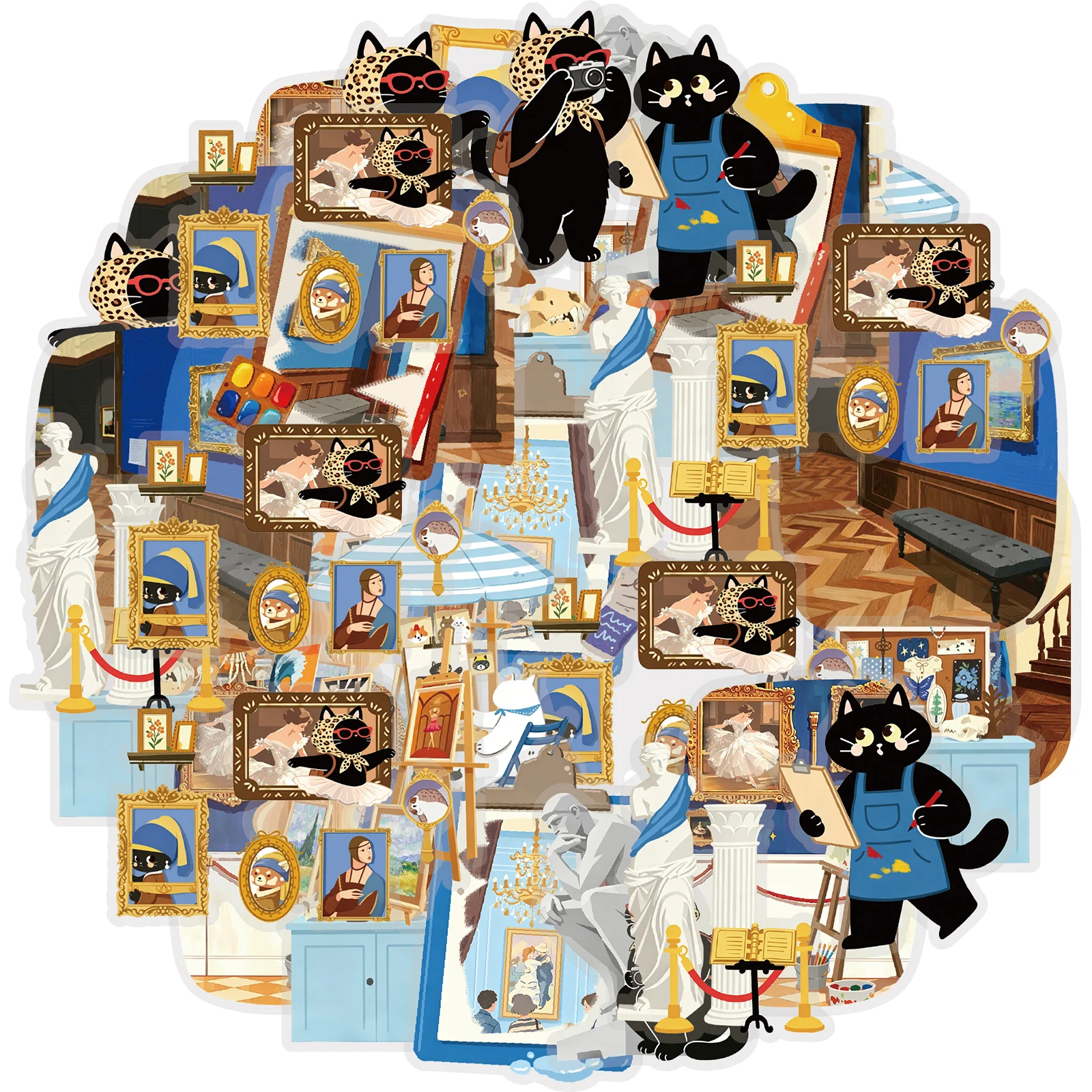 Pet Supplies Gift Card - エトーリライフ 15枚入り かわいい子猫たちが博物館を訪れる クラシックなチェックイン装飾 PETステッカー ノートパソコン、携帯電話、水筒、フォトアルバム、ギター、オフィス装飾、スクラップブッキング用品、部屋の装飾、カード作成、パーティー装飾、友人へのギフト、子供のおもちゃステッカー