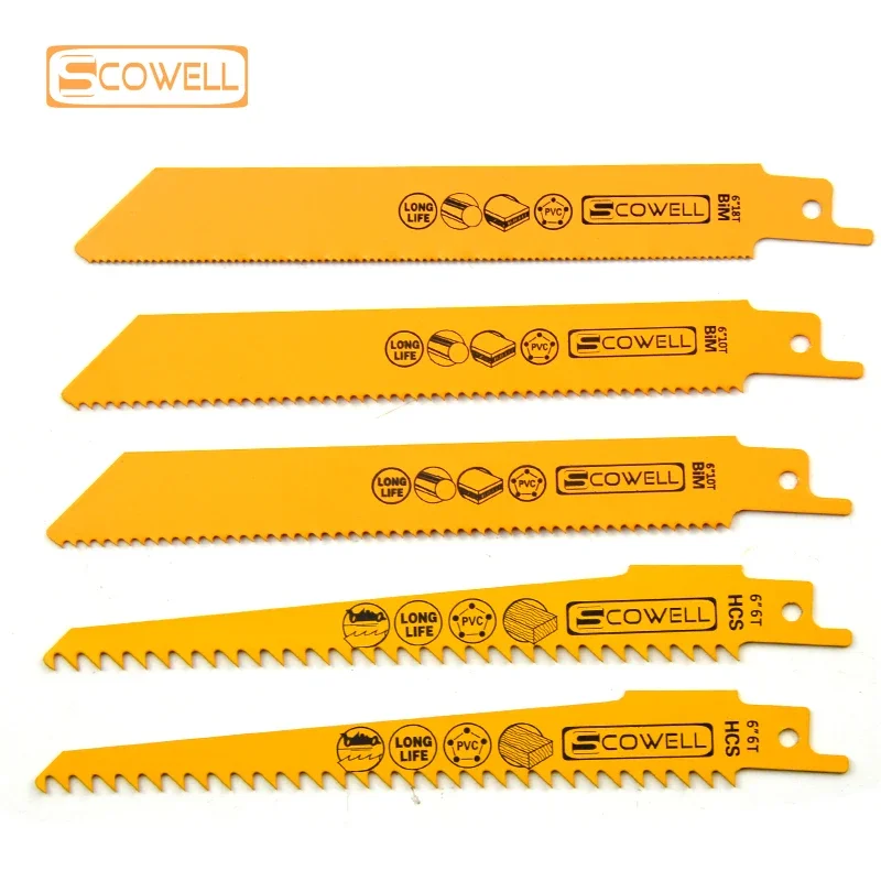 

5PCS 6" - 9" HSS Bimetallic Demolition Reciprocating Saw Blades 10/14TPI 18TPI For Metal HCS Sabre Saw Blades 5TPI 6TPI For Wood