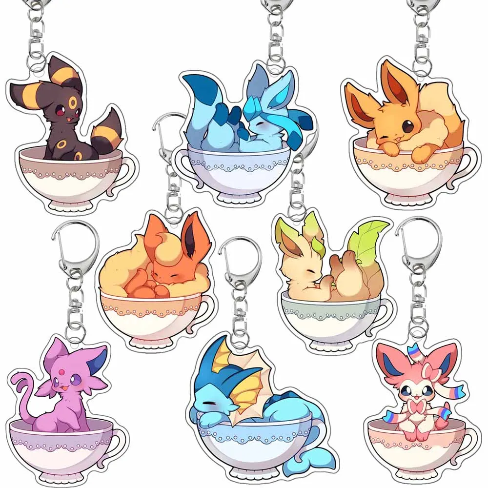 Portachiavi Acrilico con Eevee ed evoluzioni in tazza da Té_1