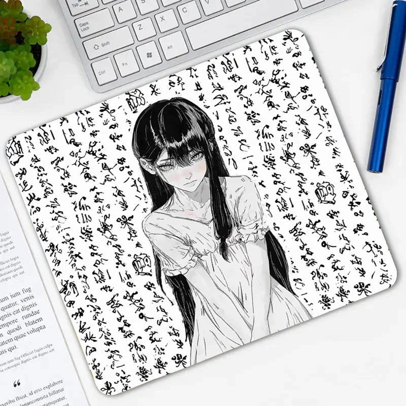 Text Antique Mouse Pad Anime Avatar Black and White Girl Mousepads Character Design Large Size Table Mats Office Computer Mat