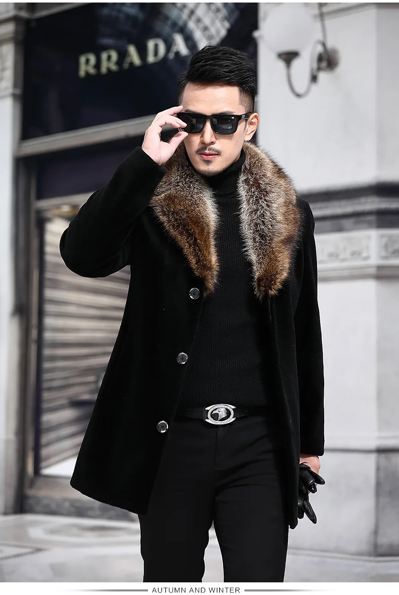 New woolen coat men's luxury fashion single breasted thick medium long woolen windbreaker woolen collar woolen coat
