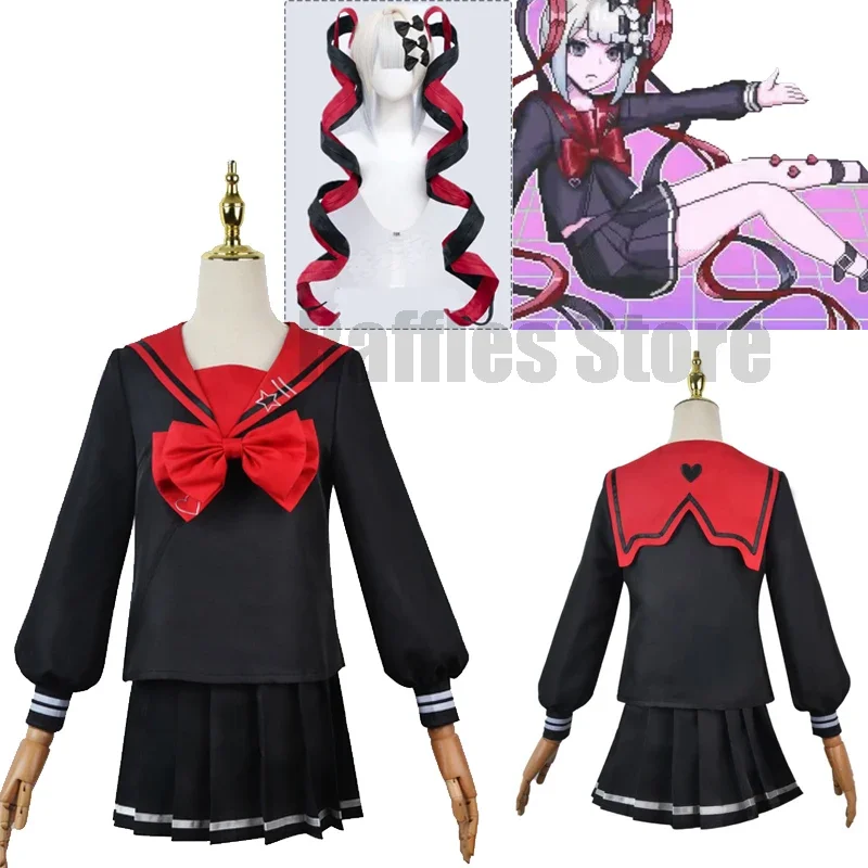 Behoeftig Meisje Overdosis Black Jk Cosplay Kostuum Pruik Spel Behoeftig Meisje Overdosis Cosplay Kange Zwarte Schooluniform Rok Rollenspel