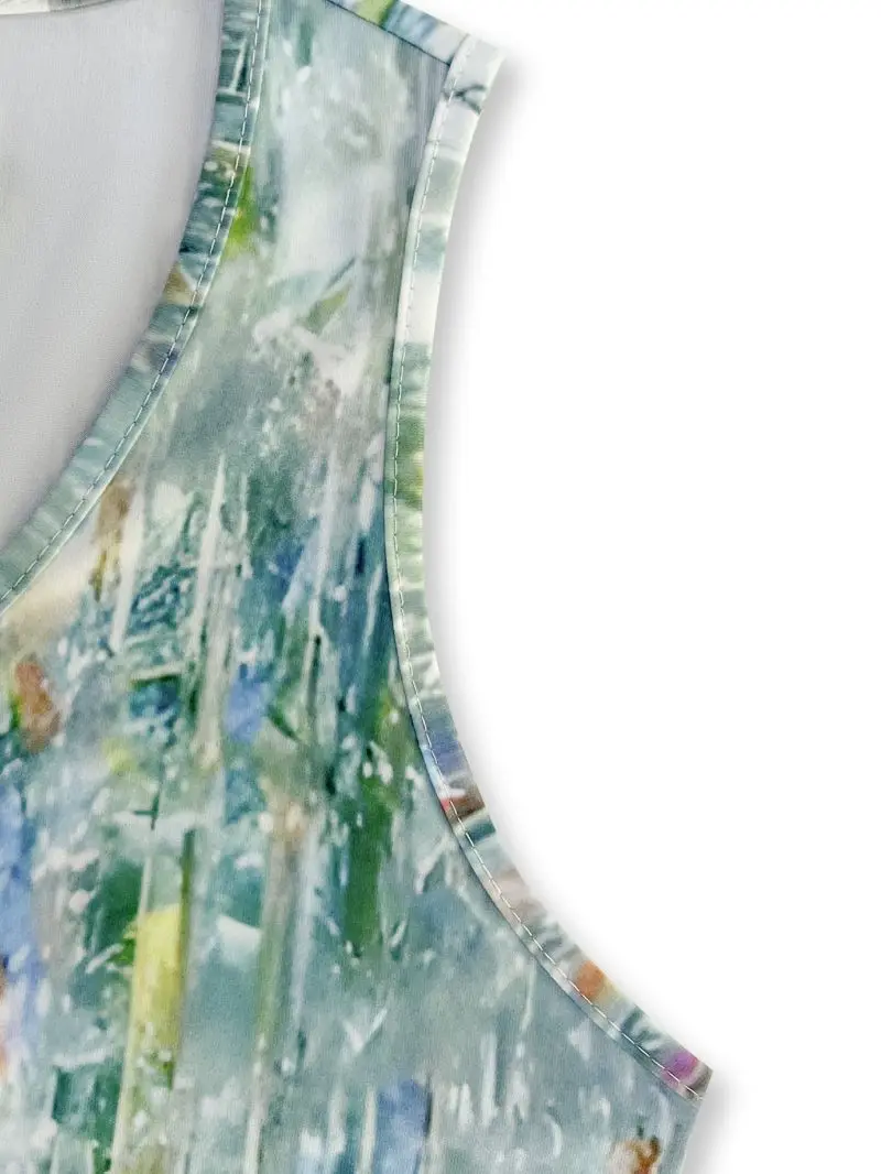 Ärmelloses A-Linien-Kleid mit V-Ausschnitt, locker und lässig, kaschiert die Figur und macht schlank, kurzer Urlaubsrock für Damen. – Detail 5