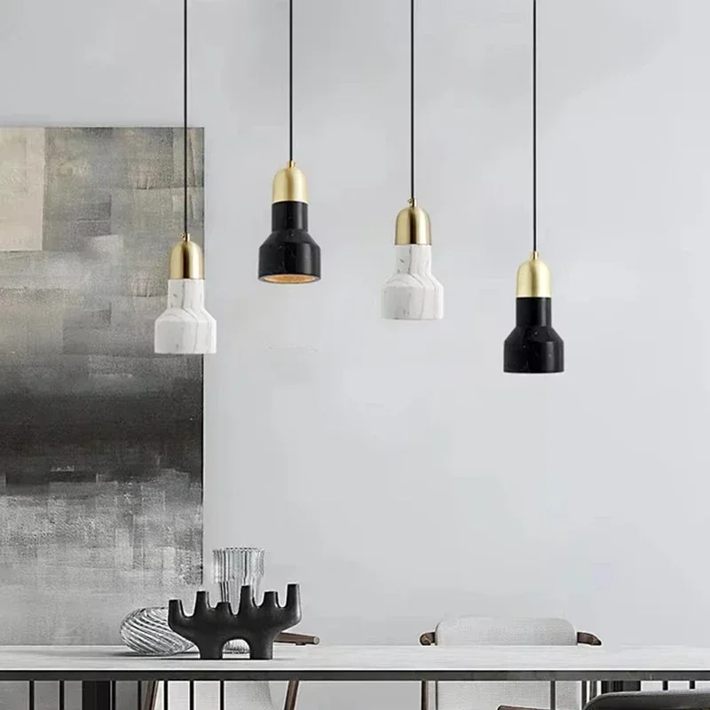 Nordic Copper Chandeliers Hotel Hall LED Pendant Lights Room Decor Bedroom Restaurant Bar Creative Minimalist Torch Marble Lamp image 3