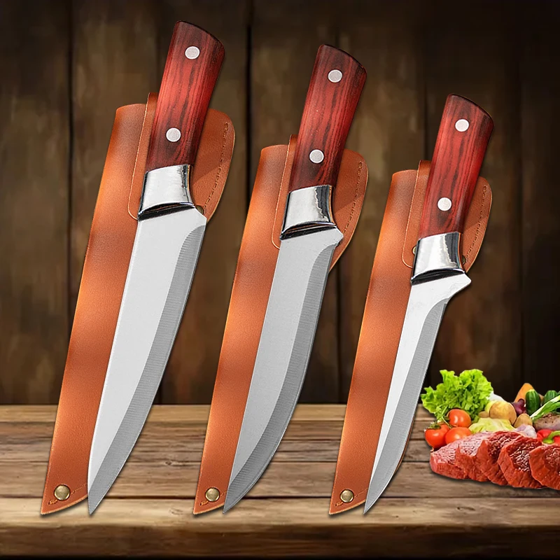 Kitchen Cleaver Japanese Chef Knife Raw Fish Meat Cutting Boning Butcher Knife with Sheath Barbecue Slicing Cutter