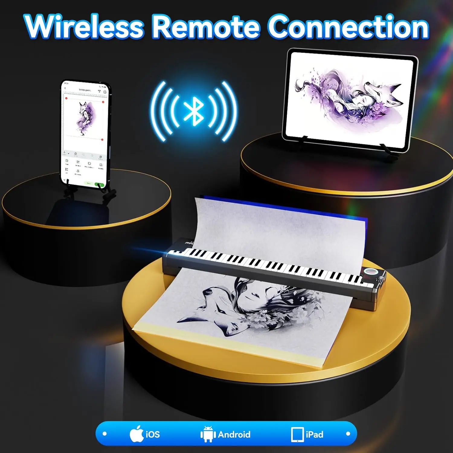 PeriPage P90_Piano طابعة استنسل الوشم مع ورق نقل A4 سماعة لاسلكية تعمل بالبلوتوث طباعة الوشم أندرويد/iOS/Windows/Mac