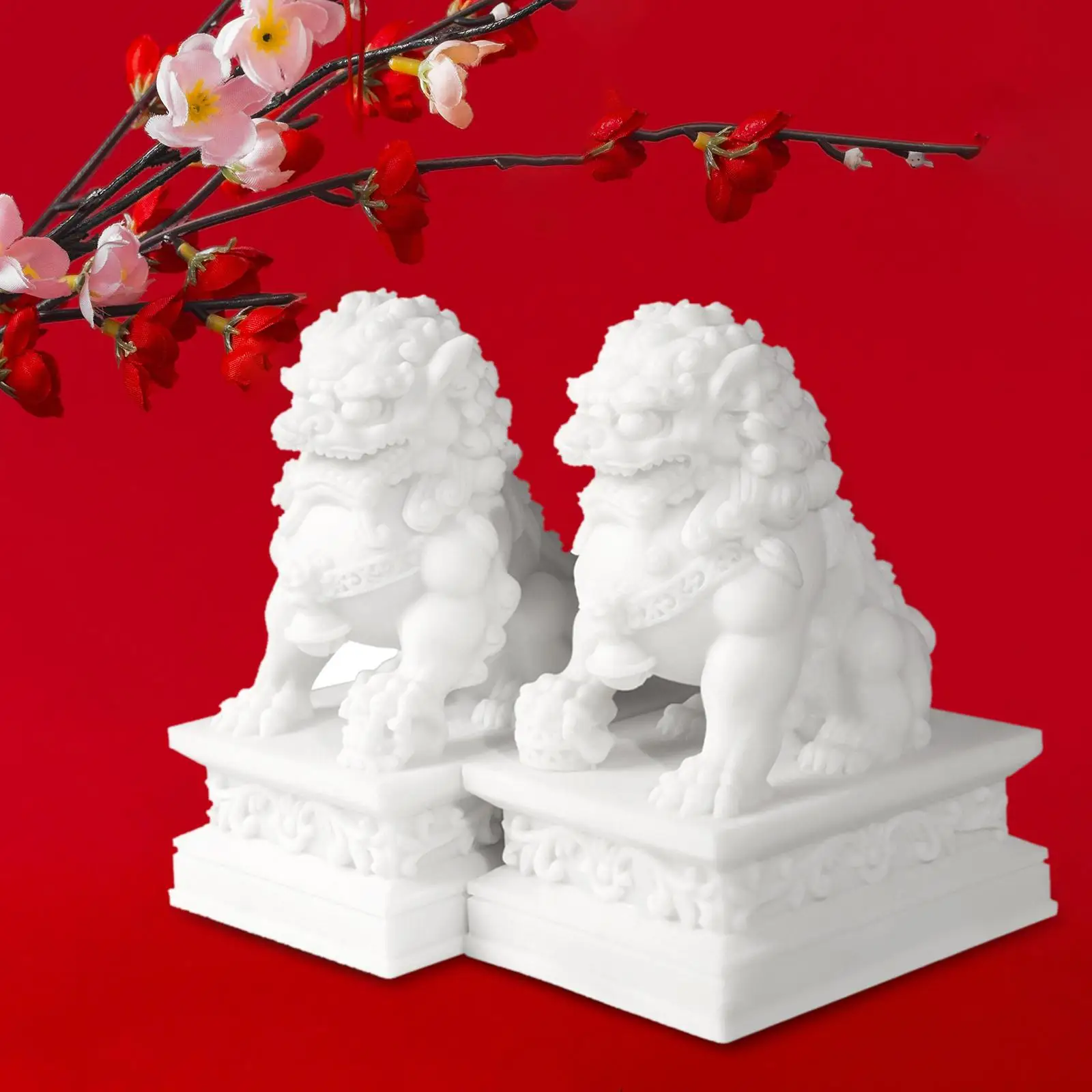 2x Animal Sculptures Home Home Decor Chinese Lion Statues Miniature Figurines for Fireplace Entryway Bedroom Lovers Fairy Garden