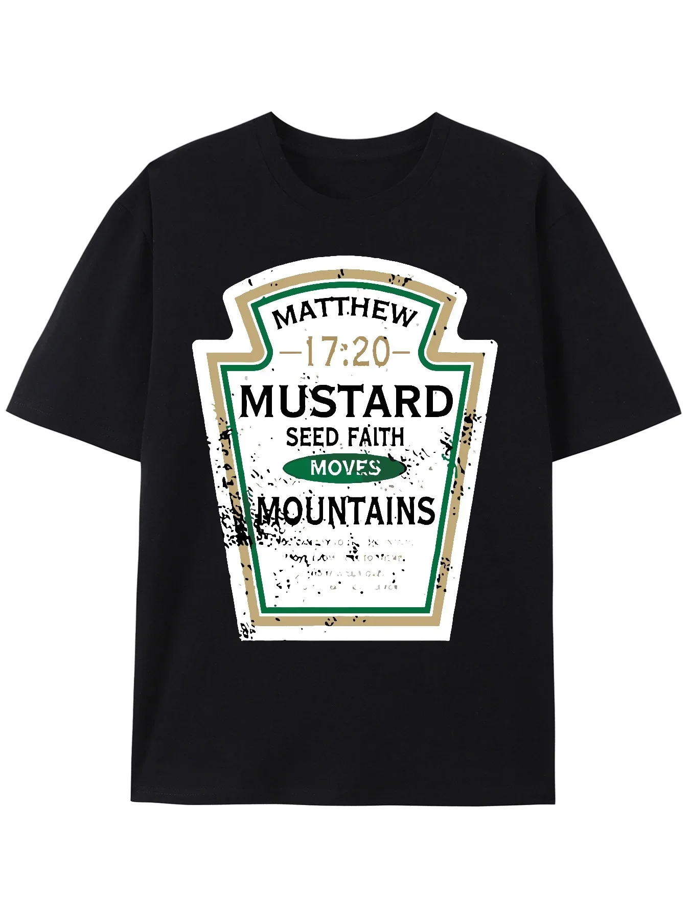 New Men's Matthew 17:20 Mustard Seed Faith Graphic T-Shirt - Distressed Christian Design Casual Short Sleeve Tee, Regular Fit Ro