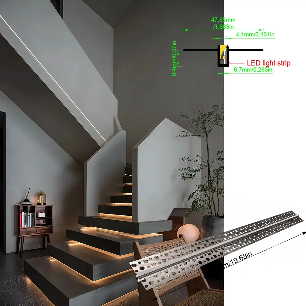 48x13mm 1 szt. 0,5m aluminiowa taśma LED profil światła do sufitu i ściany stwórz własny styl za pomocą wbudowanej instalacji