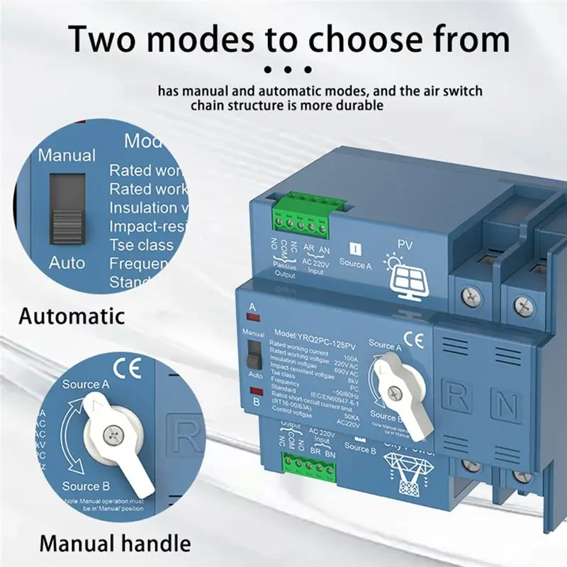 AED6-ATS Dual Power Automatic Transfer Switch For Generator Or PV Energy To City Power Changeover Switch Solar Inverter
