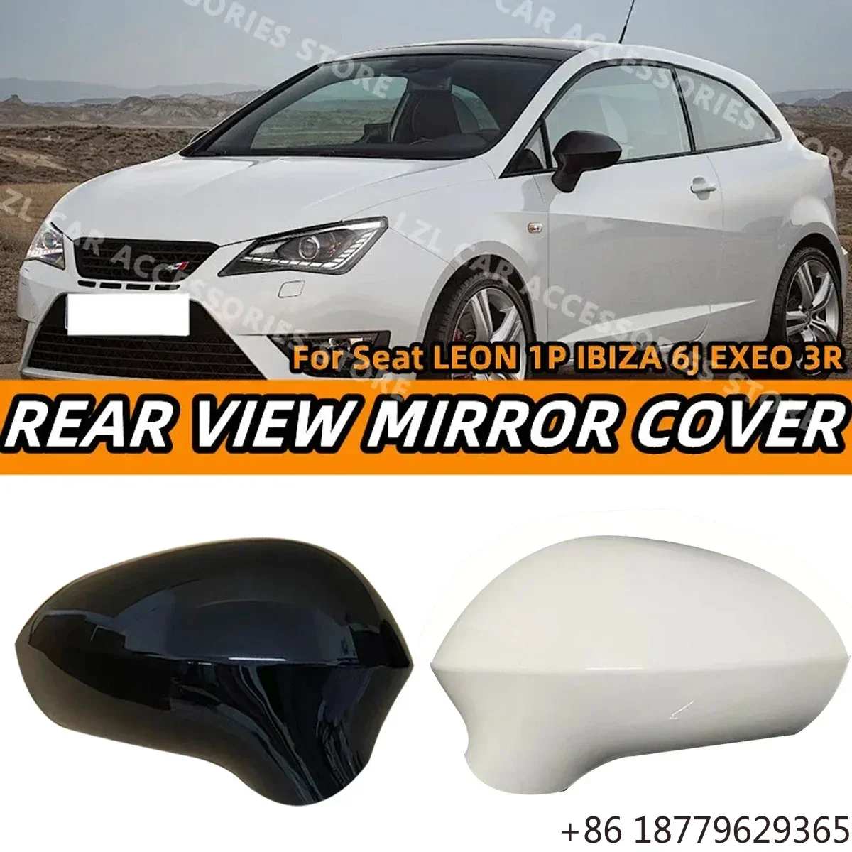 Pair Replacement Rearview Side Mirror Covers Cap Car Accessories Black/White Hatchback Fitment 2008-2017