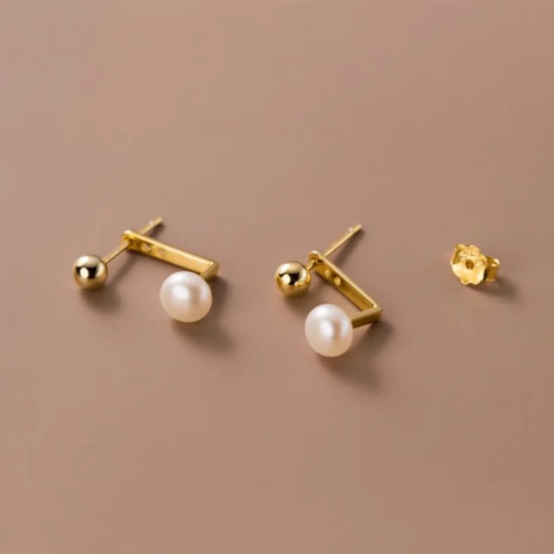 WOOZU 925 Sterling Silver Trendy Geometric Natural Baroque Pearl Piercing Stud Earrings for Women Wedding Elegant Unique Jewelry