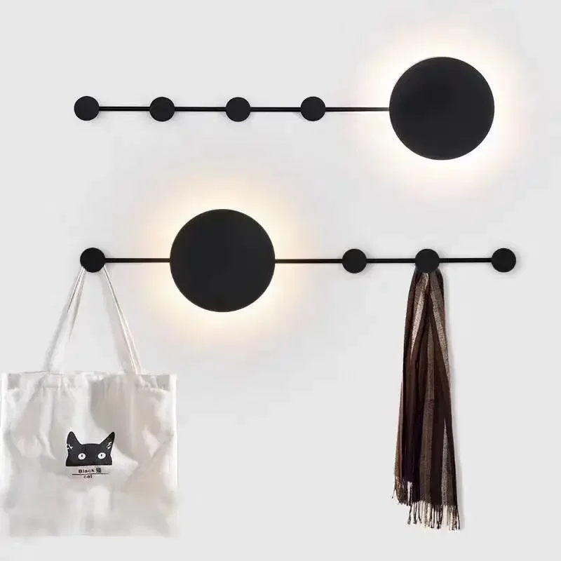 Simple Modern Bedroom Bedside Wall Lamp Nordic Minimalist Entrance Porch Coat Rack Hanging Hook Rack Led Lighting