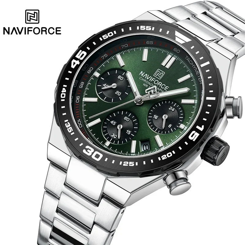 NAVIFORCE NF8049 Men Watch Waterproof Business Casual Date Luminous Quartz Chronograph Stainless Steel Strap Clock