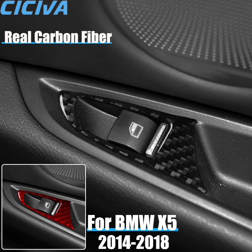 リアルカーボンファイバー製-車用アクセサリー-助手席ウィンドウリフトボタントリムカバー-ソフトステッカー-bmw-x5-f15-2014-2015-2016-2017-2018用