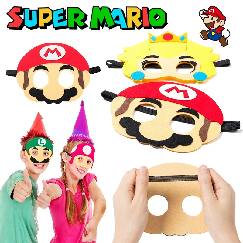 12pcs Super Mario Bros Party Felt Masks Cartoon Kids Birthday Party Decoration Cosplay Costumes Prop Baby Shower Decor Supplies