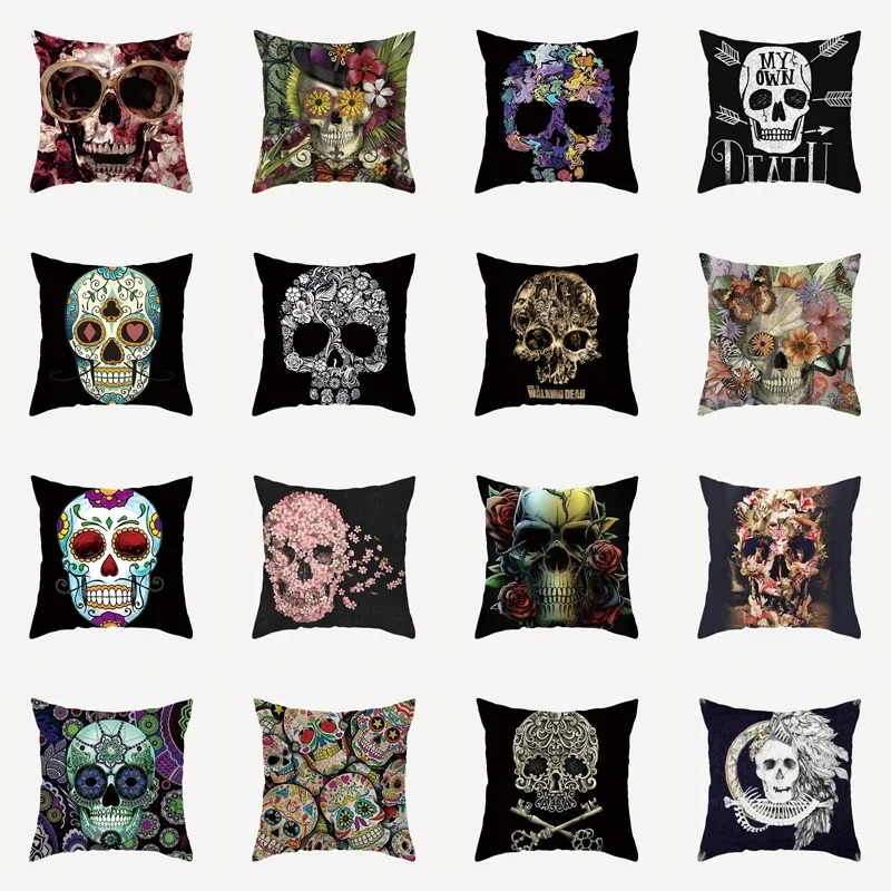 Home Decor Bedroom Living Room Skull Flower Pillow Cover Printed Cushion Sofa