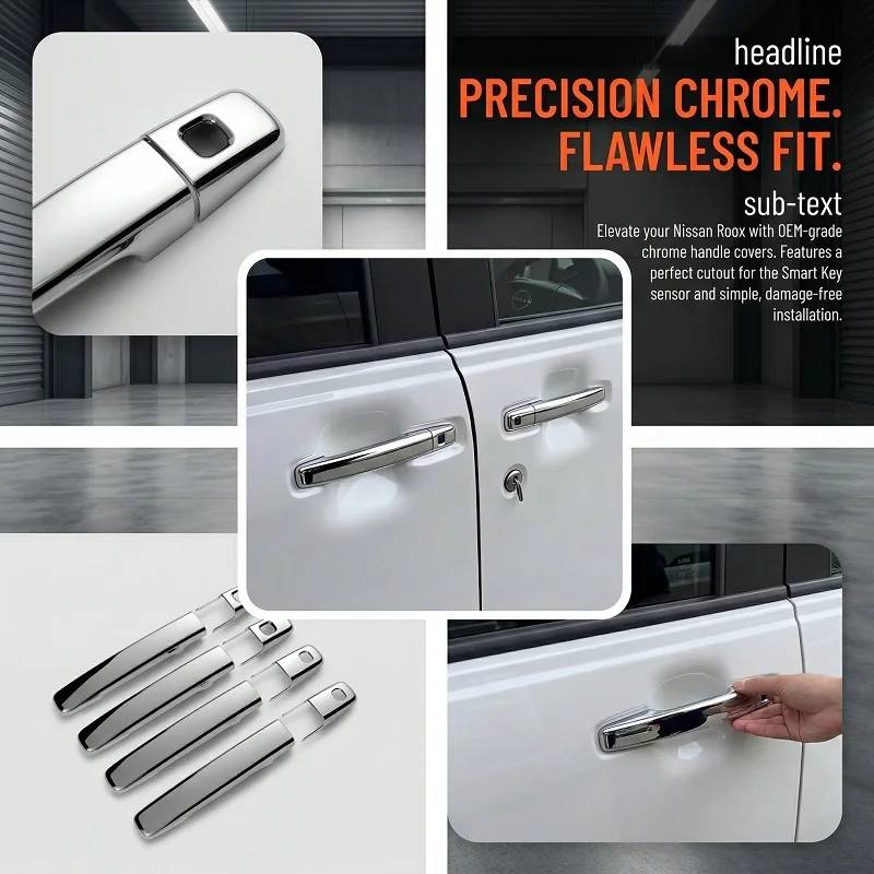

For Nissan Roox 2025 2026 Car Accessories ABS Chrome Door Handle Cover With Smart Key Hole Catch Cap Trim Molding