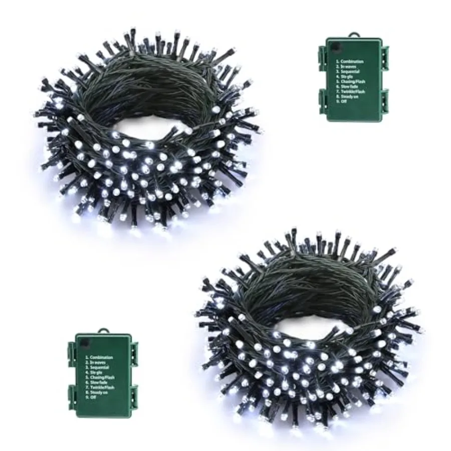 Lomotech Battery Operated Christmas Lights - 2 Pack Total 33Feet 100LEDs String Lights 8 Modes Waterproof with Timer for Home,