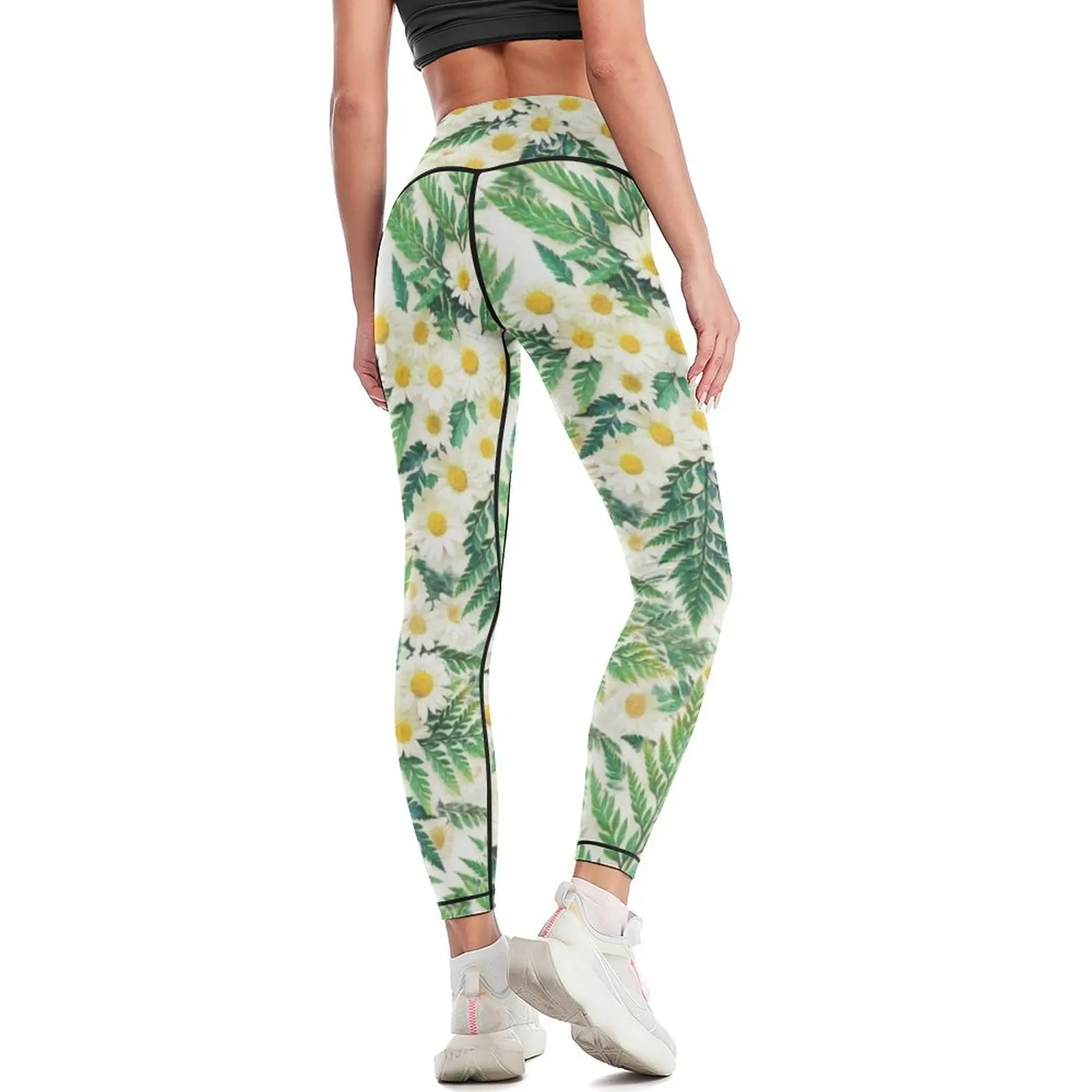 Textured Vintage Daisy and Fern Pattern Leggings Jogger pants gym pants harem pants Fitness clothing Womens Leggings