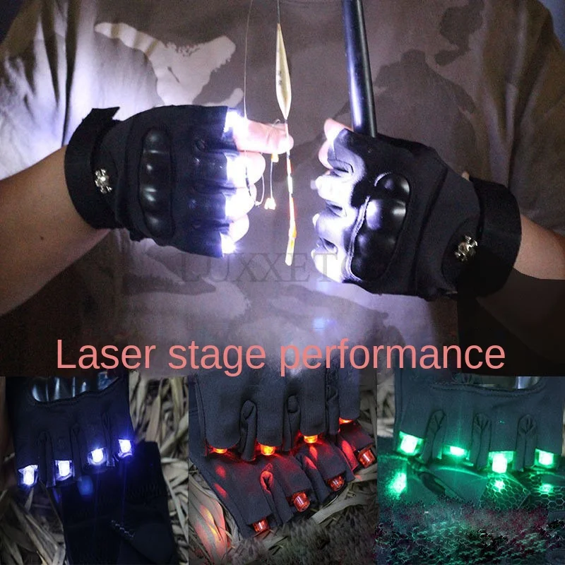 Half finger gloves Men\'s motorcycle outdoor MTB road bicycle sport fishing LED laser luminous stage gloves