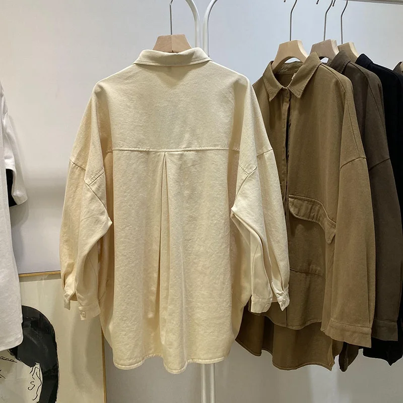 

Свободный крой, хлопковая клетчатая одежда, корейская женская весенняя мода, повседневная верхняя одежда на пуговицах с длинным воротником све