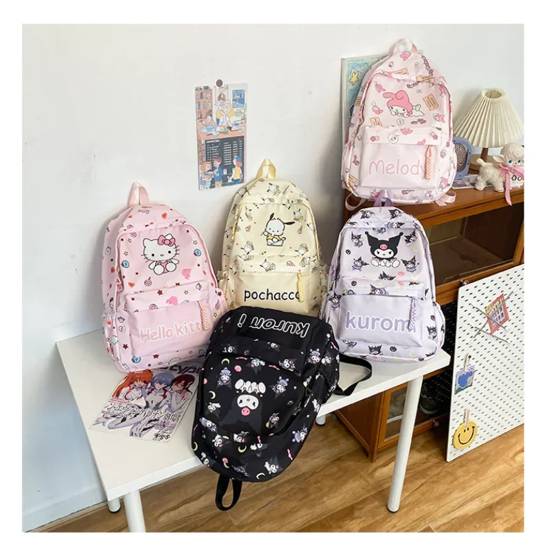 Sanrio-mochila escolar de dibujos animados de Hello Kitty, mochila ligera de gran capacidad, impresión fresca, Kulomi