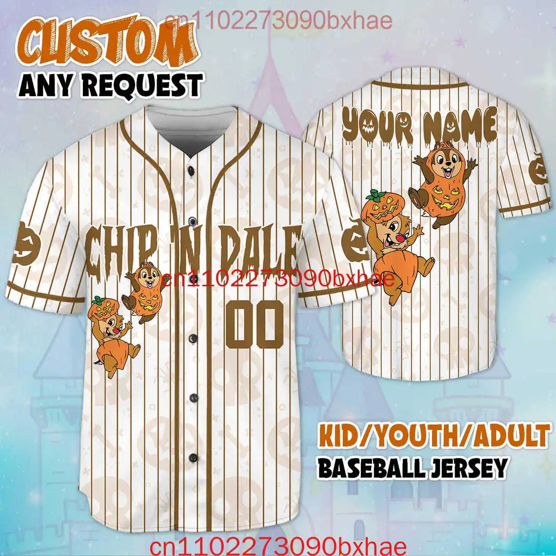 

2026 New Disney Halloween Cosplay Costume Men's And Women's Baseball Shirt Custom Chip and Dale Baseball Jersey