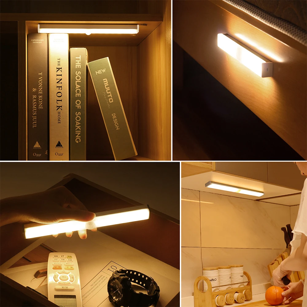Motion Sensor Night Light Wireless LED USB Rechargeable Lamp For Kitchen Bedroom Cabinet Wardrobe Lamp Staircase Backlight