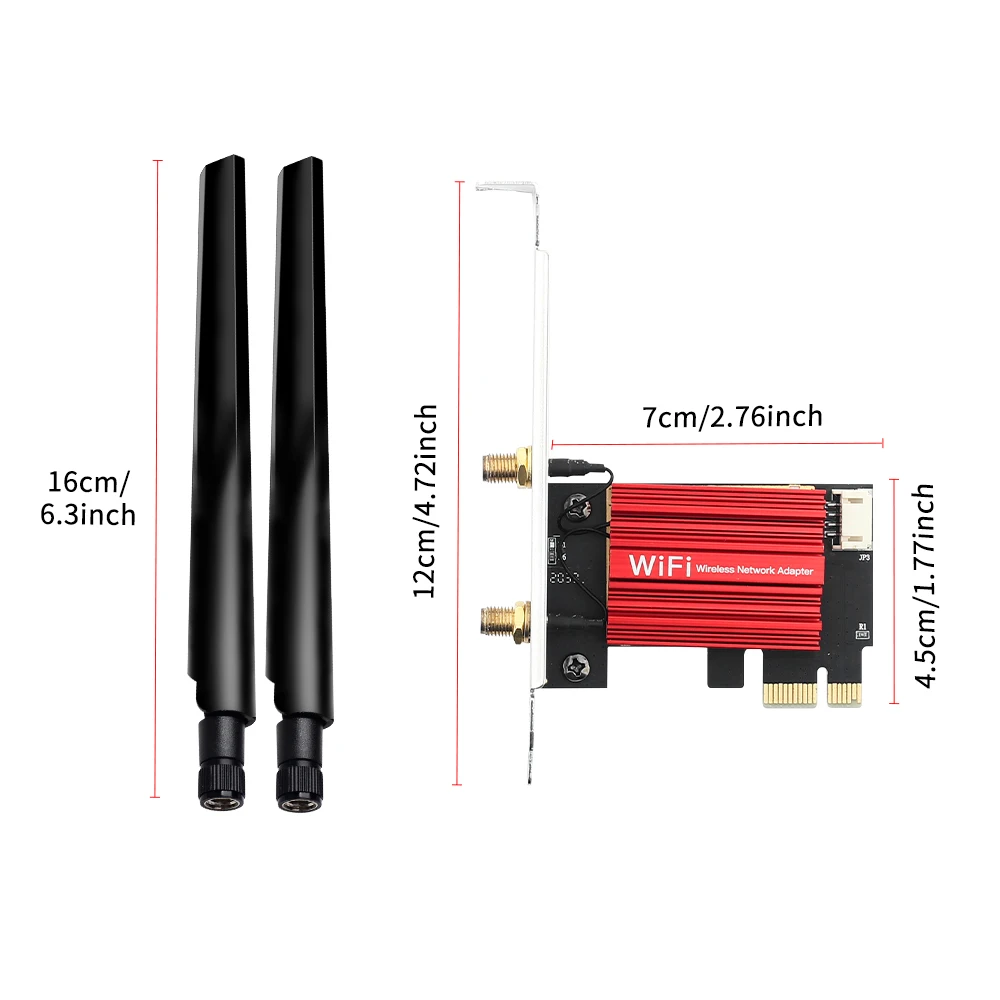 데스크탑용 AC1200 PCIe WiFi 카드 블루투스 5.1 Win10/11용 6dBi 안테나가 있는 듀얼 밴드 무선 네트워크 어댑터용 RTL8822CE