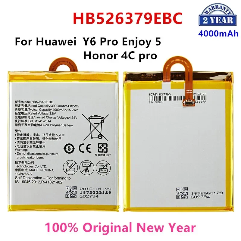 

100% Orginal HB526379EBC 4000mAh Battery For HUAWEI Y6 Pro Enjoy 5 Honor 4C Pro TIT-L01 TIT-TL00 -CL00 TIT-CL10 Batteries