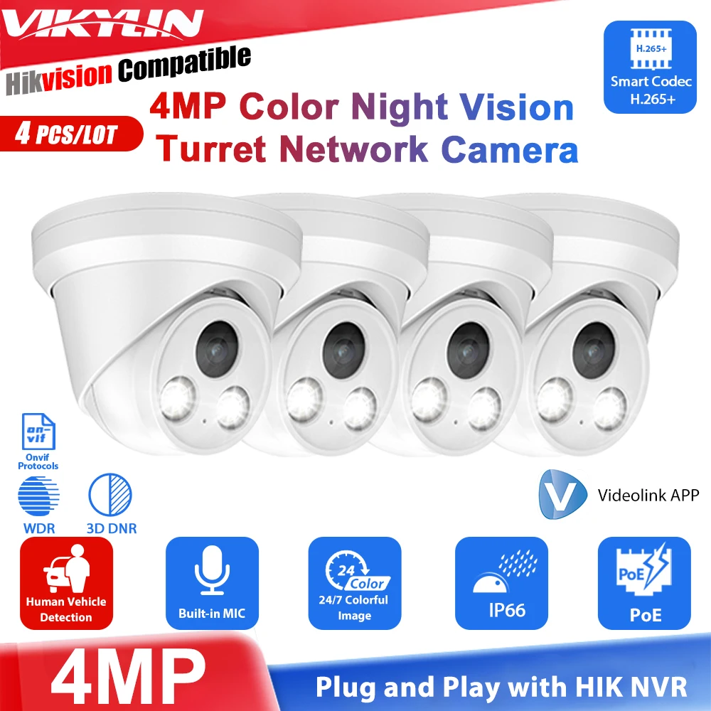 Vikylin Hikvision Compatible 4mp Color night Vision POE IP Camera MD2.0 Onvif Outdoor Video Surveillance CCTV Security Camera