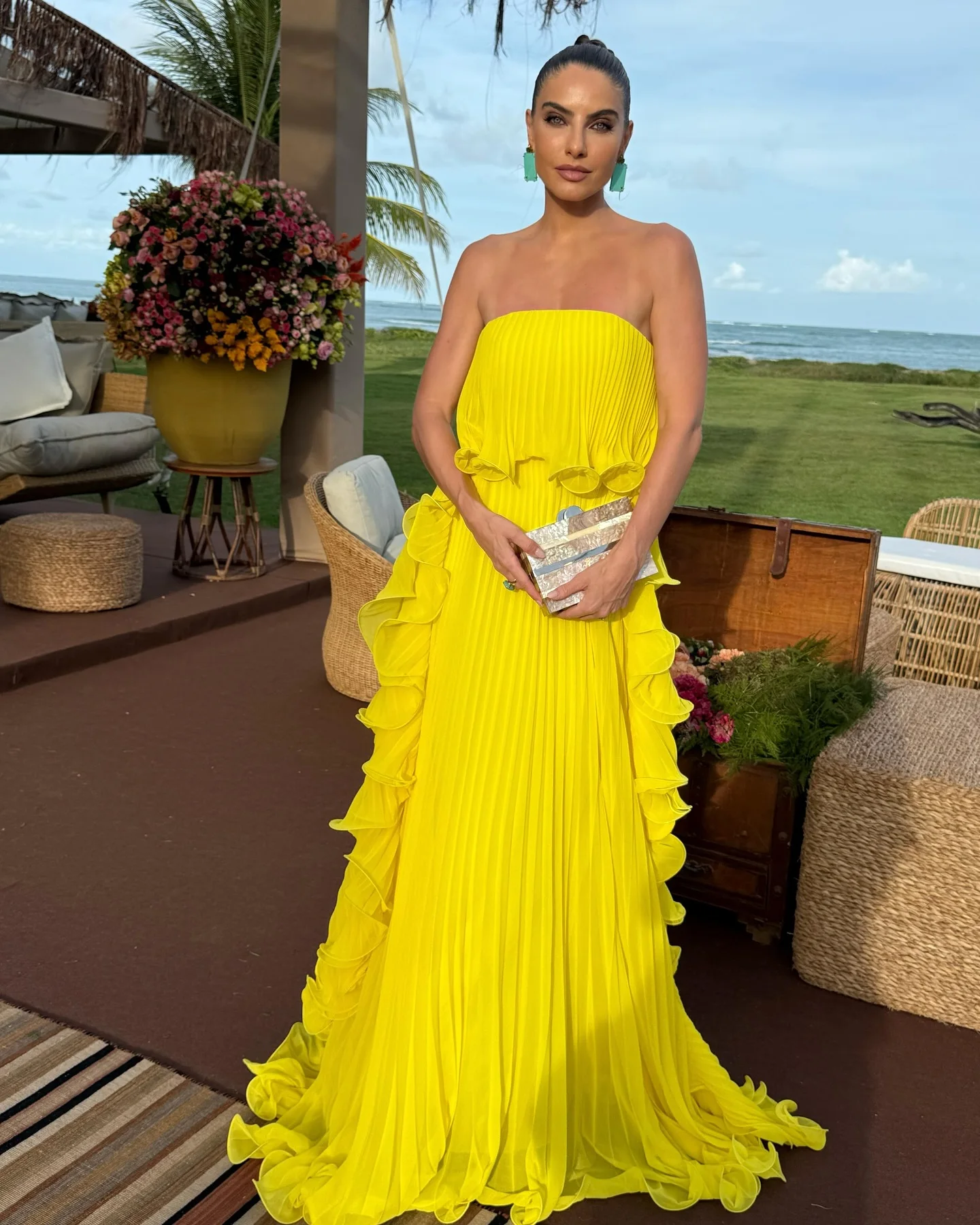 Elegant Women's Strapless Ruffles Long Dress Off Shoulder Pleated Maxi Dresses Evening Wedding Guest Party Gown Beach Vacation
