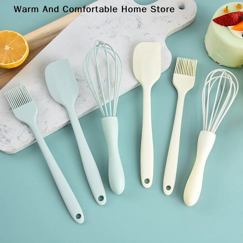 【SE】3pcs Silicone Baking Set Cake Cream Spatula Scraper Kitchen Household Egg Whisk Barbecue Oil Brush Gadget Kitchen Supplies