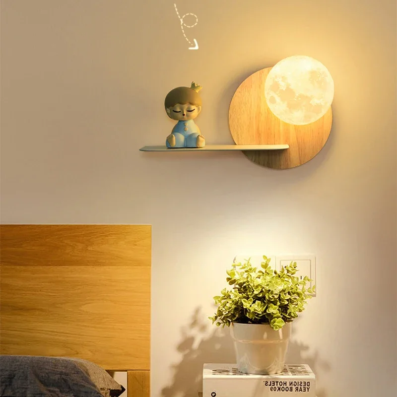 Imagem -04 - Moderno Criativo Nórdico Led Lâmpada de Parede Lua Astronauta Abajur Quarto de Crianças Iluminação Interior Home Decor Quarto