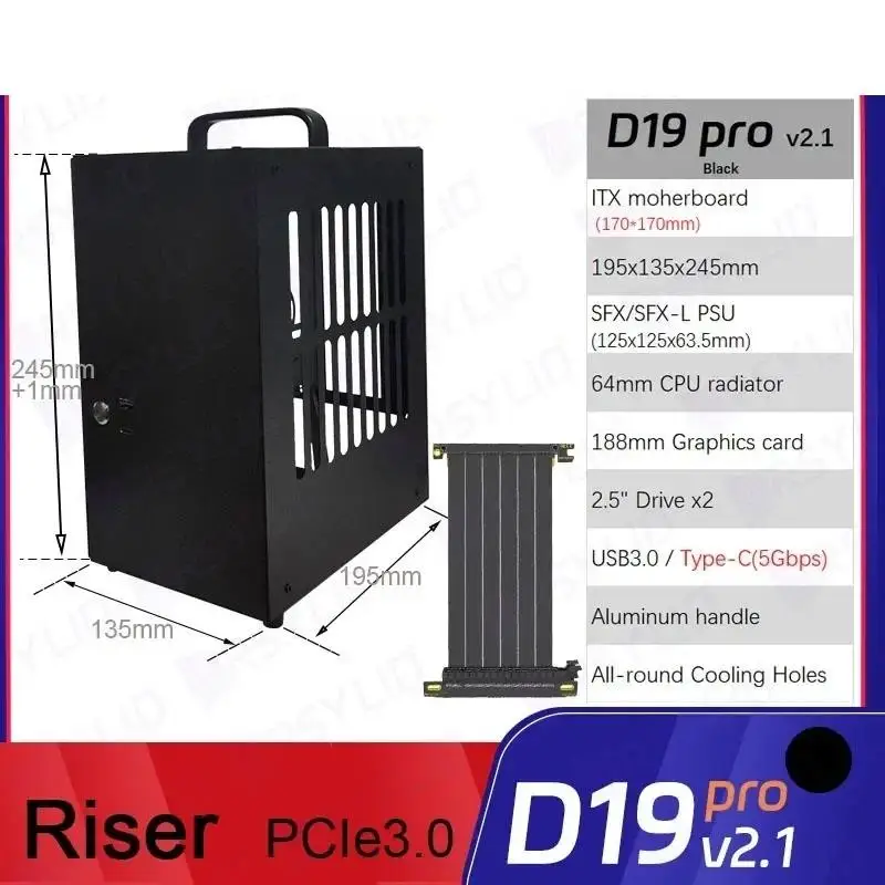 Top D19 Pro 6.1L A4 Chassis SFX HTPC Mini ITX Game Computer Graphics Card RTX2070 I7 Smallest Independent Display Case Dream