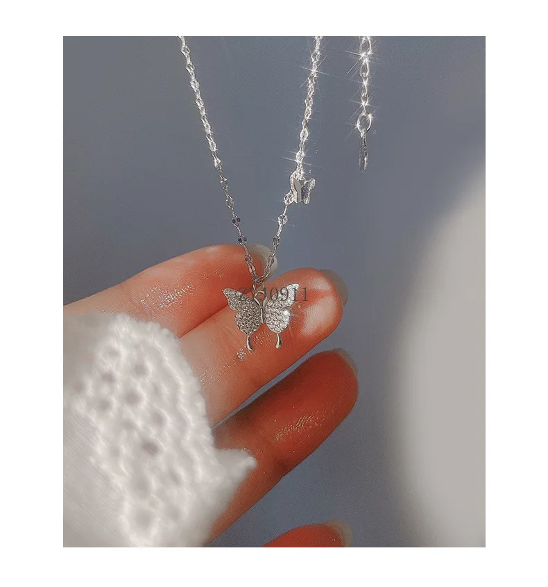 قلادة على شكل فراشة من الفضة الإسترليني S999 للسيدات بتصميم فاخر وخفيف وسلسلة على شكل عظمة الترقوة هدية عيد الحب