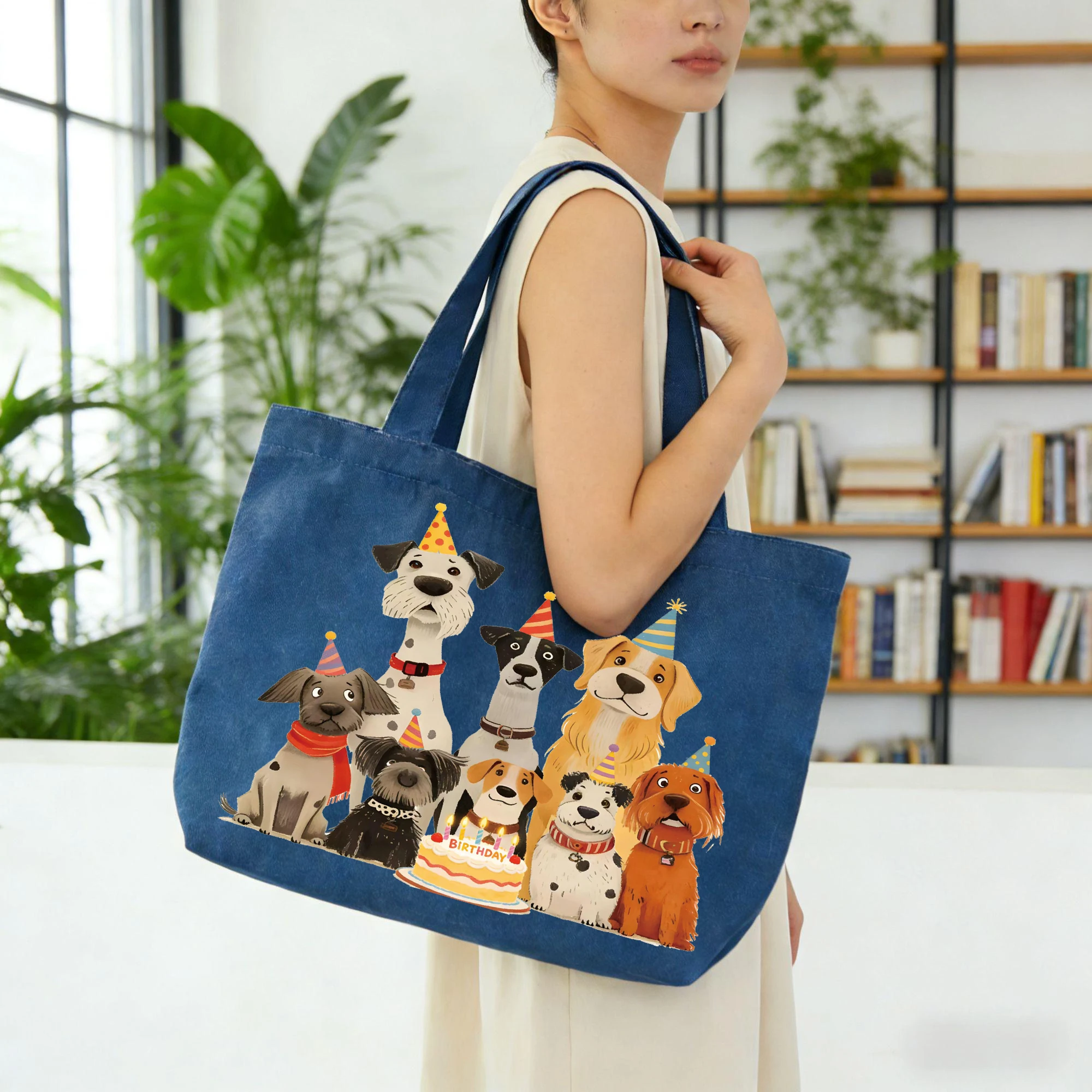 

Экологичная джинсовая холщовая сумка из 1 предмета с мотивом собаки, большая вместительная сумка для покупок, студенческая джинсовая холщовая сумка на плечо