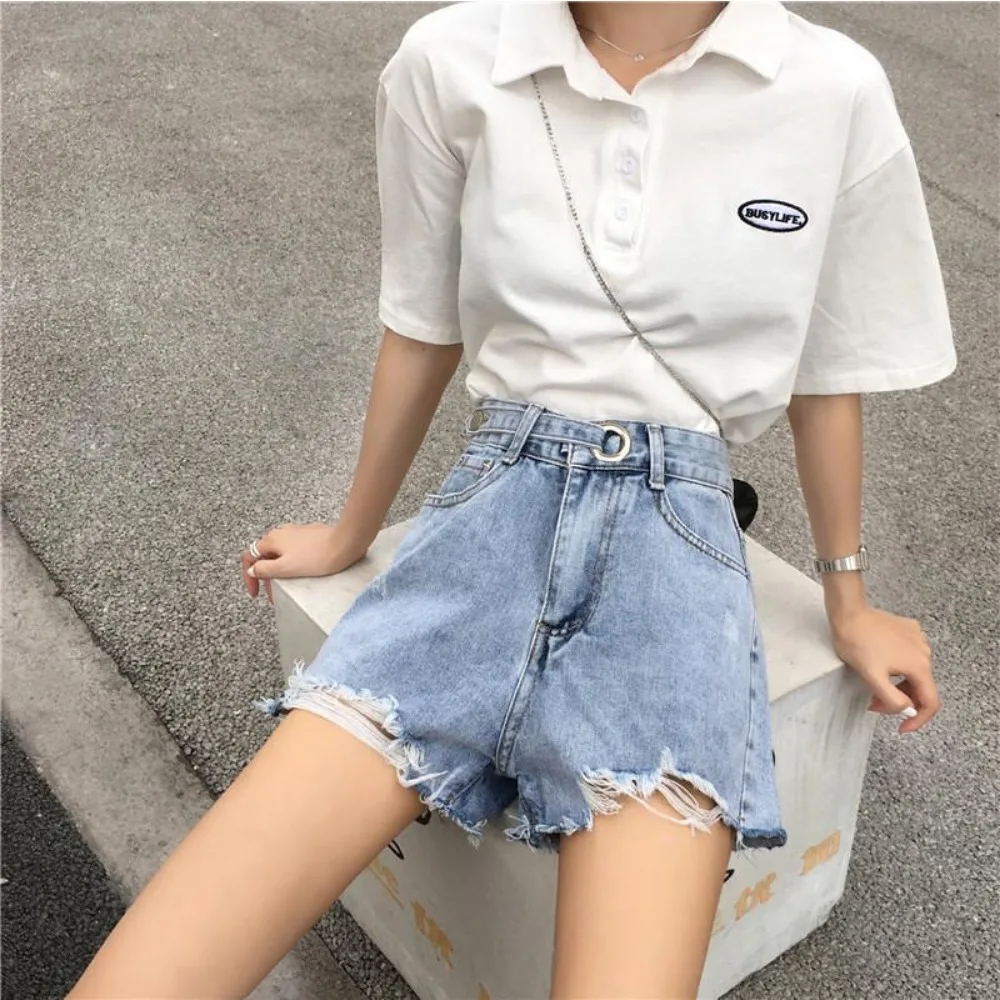Invisible Open Crotch Outdoor Sex Exotic Hotpants Women Ripped Denim Shorts Ladies Loose Wide Leg Jeans High Waist Hot Pants