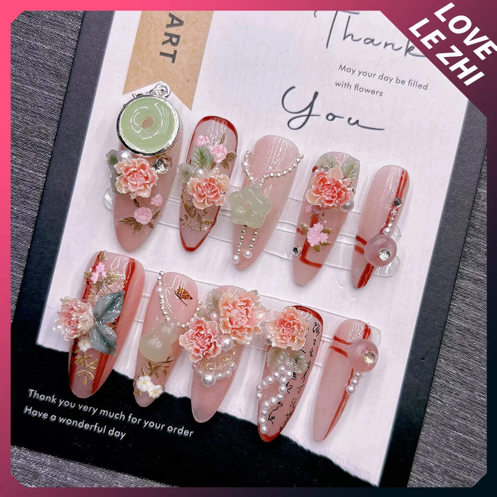 Cute Flower Handmade Press On Nails Full Cover Cartoon Pearl Butterfly Design Long Ballet Summer ocean Wearable Fake Nail