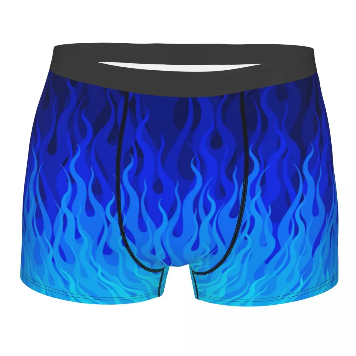 

Мужские трусы-боксеры с рисунком «Огненные пламени» в синих тонах, эластичные, стрейч-брифы, нижнее белье