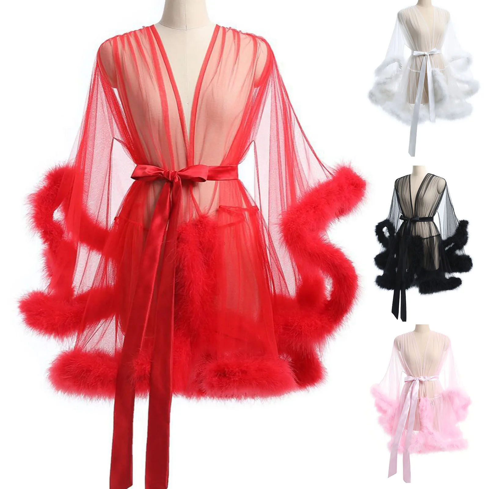 여성용 깃털 목욕 가운, 긴 소매 잠옷, 신부 로브, 긴 웨딩 파티 드레싱 가운, 임신 사진 촬영 원피스