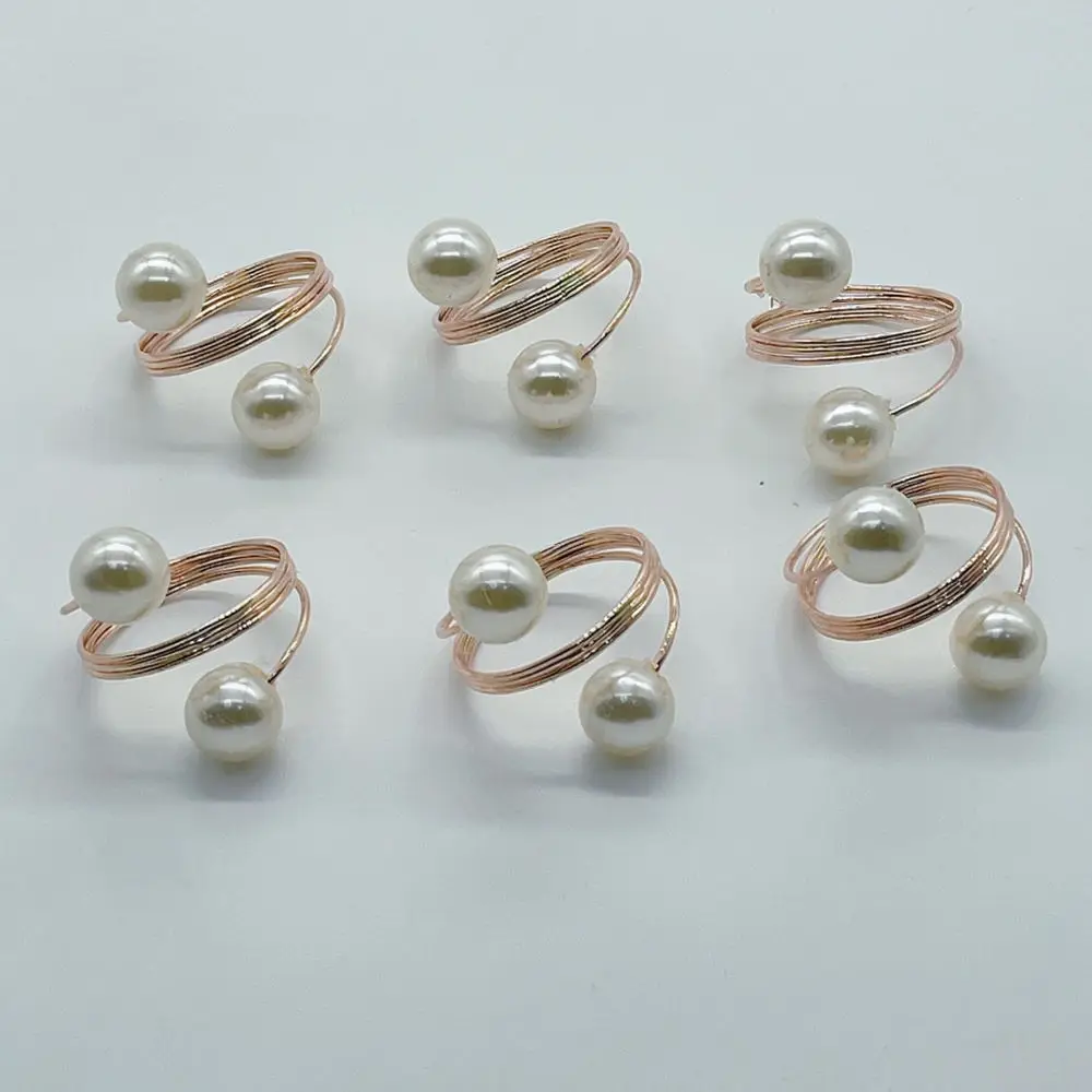 Vintage Style Pearl Napkin Ring For Wedding Reception Table Decoration Metal Napkin Holder Elegant Home Dining Supply