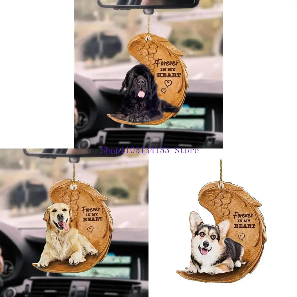 

hg89 Cartoon 2DAngelDog Wing Dogs Hanging Ornament Cartoon Pendant Car Bag Keychain Pendant Car Rear View MirrorsAccessories